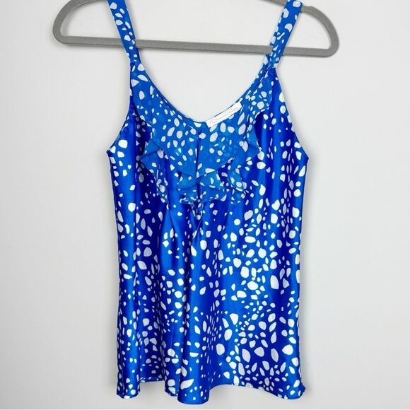 OSCAR DE LA RENTA | Pink Label Blue & White Ruffle Bib Tank Top Women’s Size S - Picture 1 of 8